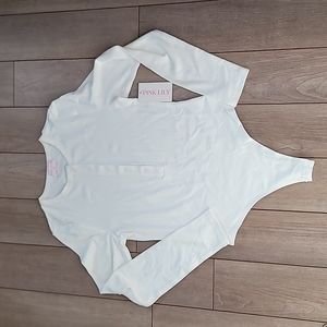 Pink Lily white body suit with button details size medium NWT